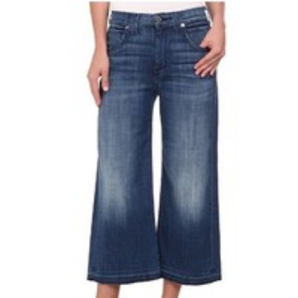 7 For All Mankind High Waist Raw Hem Culottes Jeans
